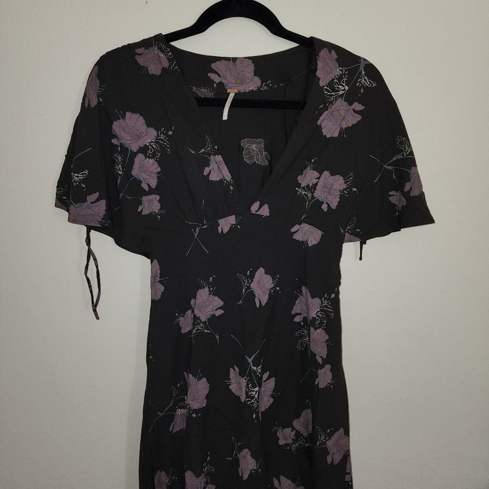 Free People dress plunging neck with flower black dress